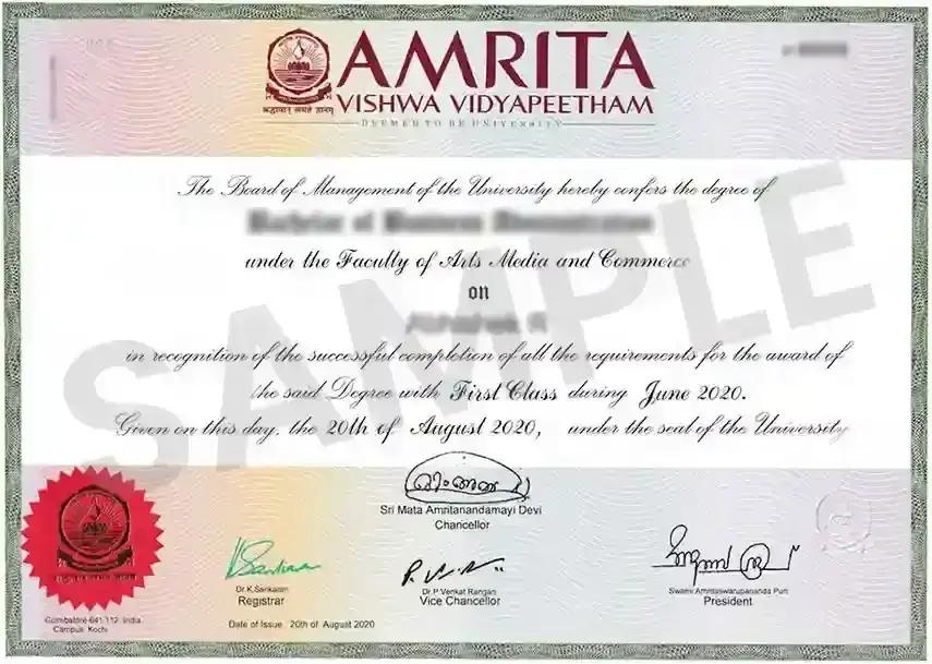 Sample Degree Certificate