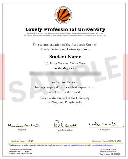 Sample Degree Certificate
