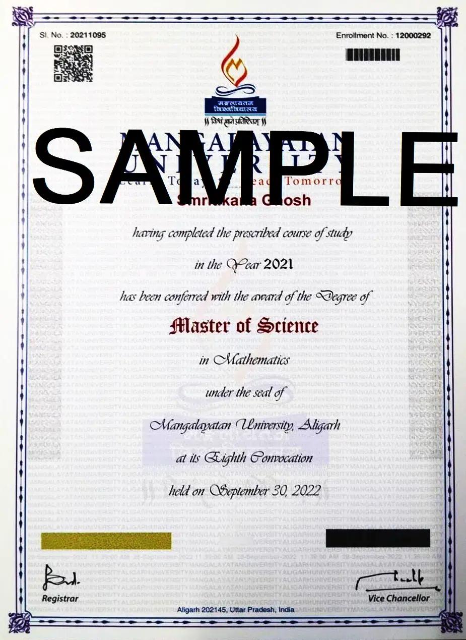 Sample Degree Certificate