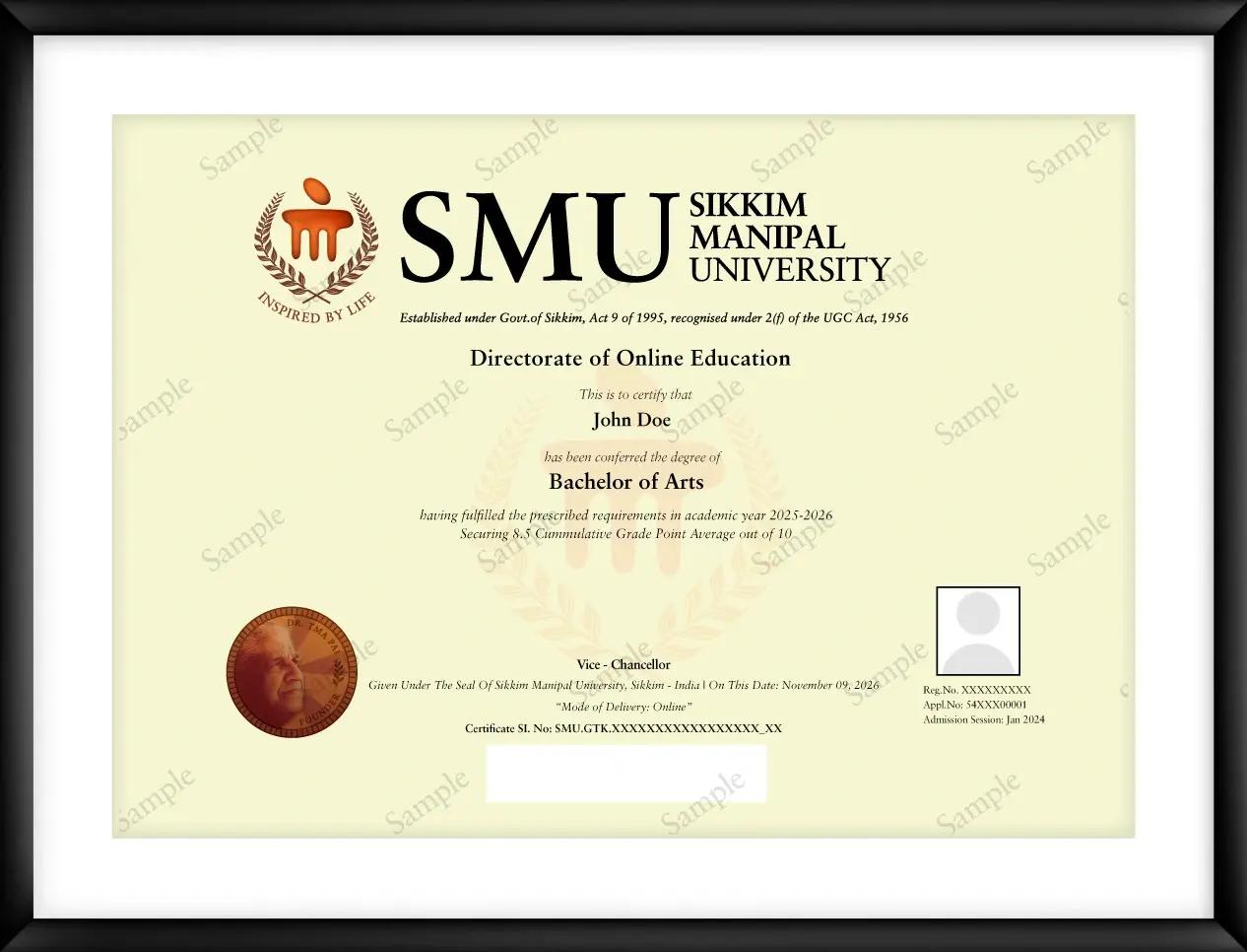 Sample Degree Certificate