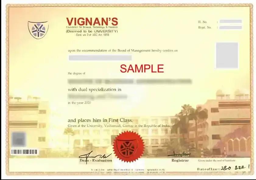 Sample Degree Certificate