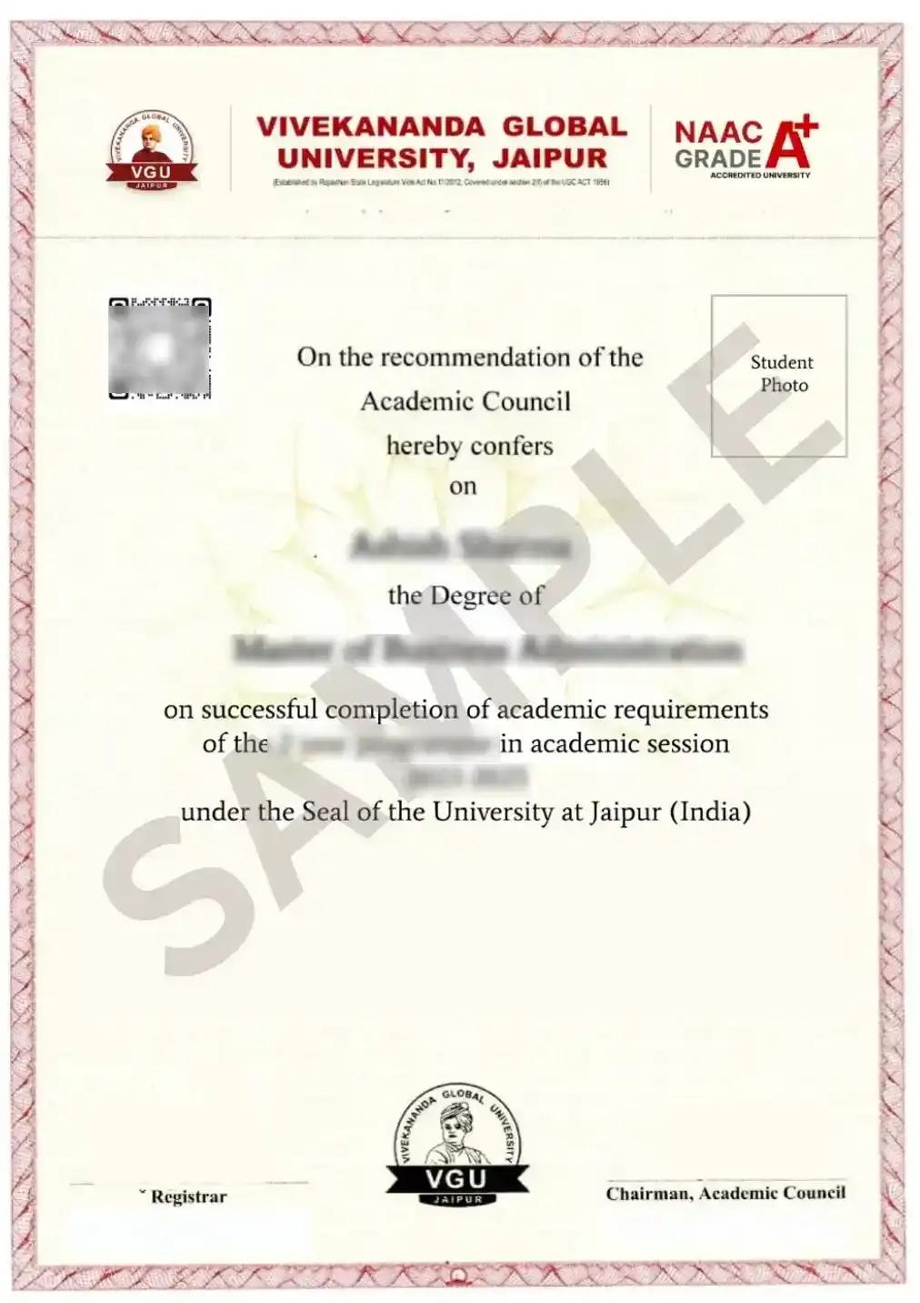 Sample Degree Certificate